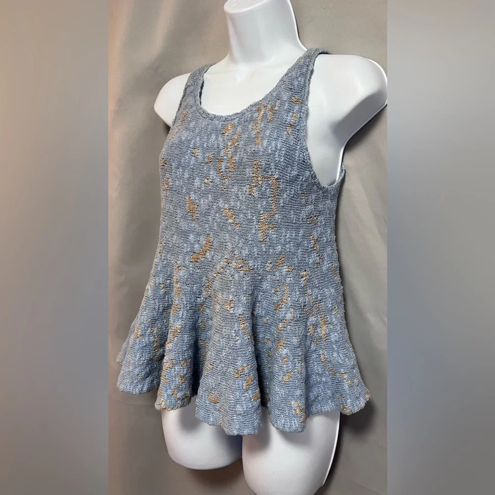 Free People Women Side By Side‎ Flared Blue Sz Small Peplum Tank Top Blouse Y2K